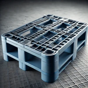 DALL·E 2024-11-30 10.52.18 - A high-quality and realistic image of a durable plastic returnable pallet, designed for industrial use. The pallet is blue, with a smooth top surface